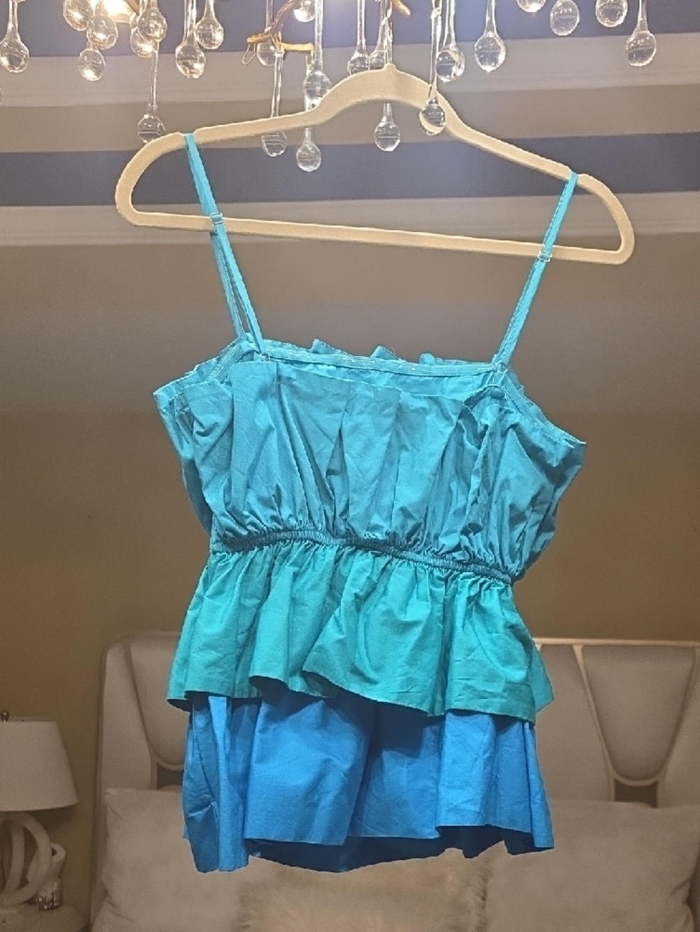 Milly Naiomi Cotton 3 Color Tiered Ruffled Peplum Spaghetti Strap Top  S - Picture 3 of 16